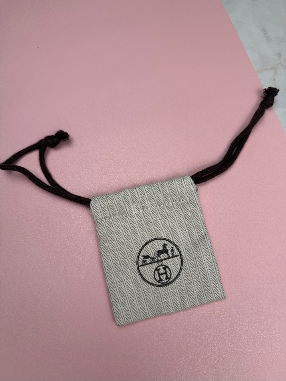 Hermes Beige and Brown Drawstring Pouch